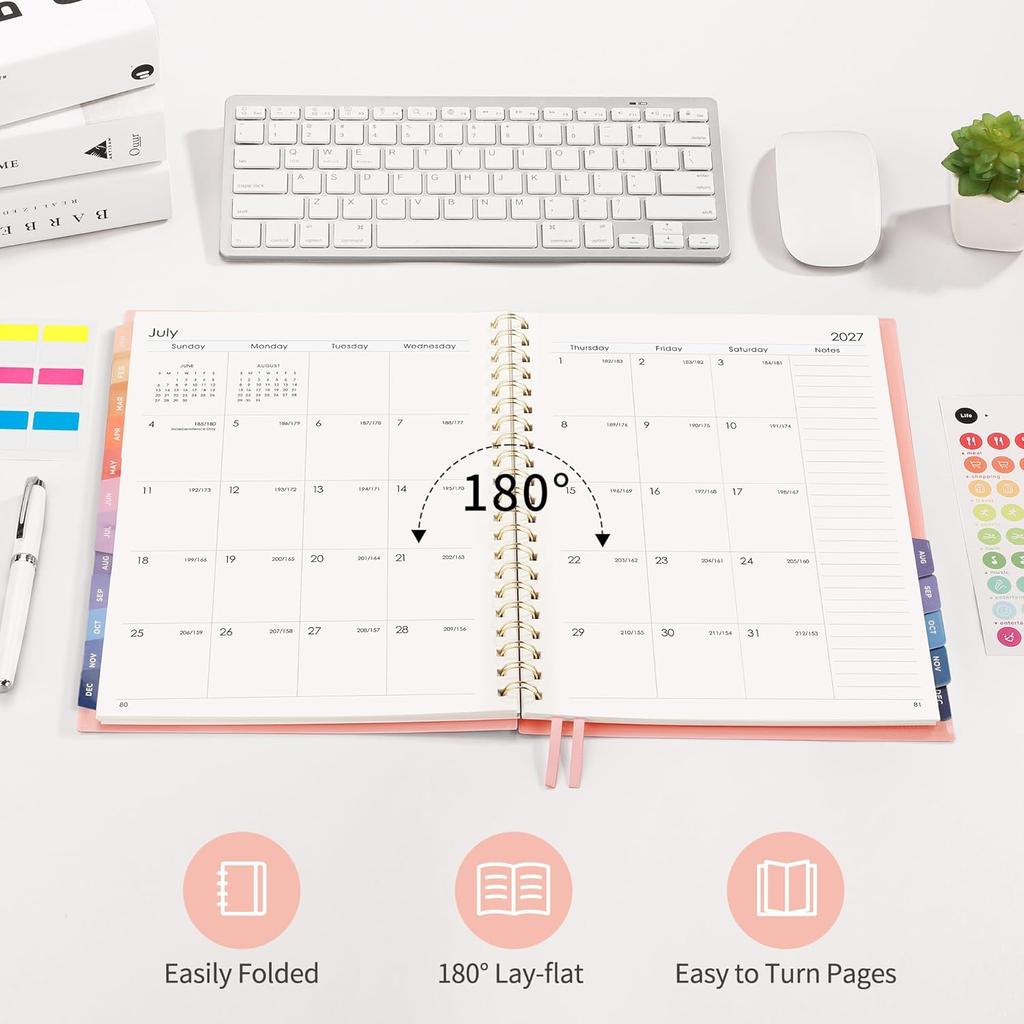 RETTACY 2026-2027 Monthly Planner, Jan 2026 - Dec 2027, Large Size (8.5" x 11"), Agenda, Calendar, 24 Month Tabs, Flexible Plastic Cover, 100 GSM