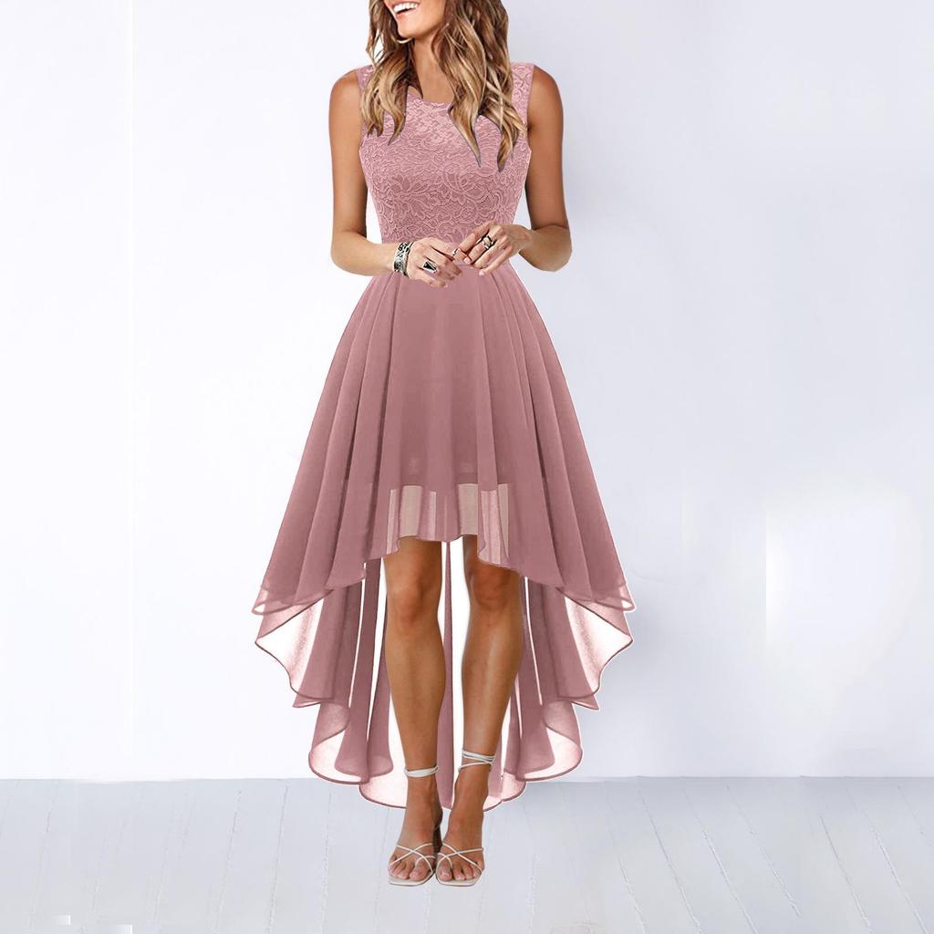 2024 Elegant Lace Patchwork Wide Hem Chiffon Banquet Gown