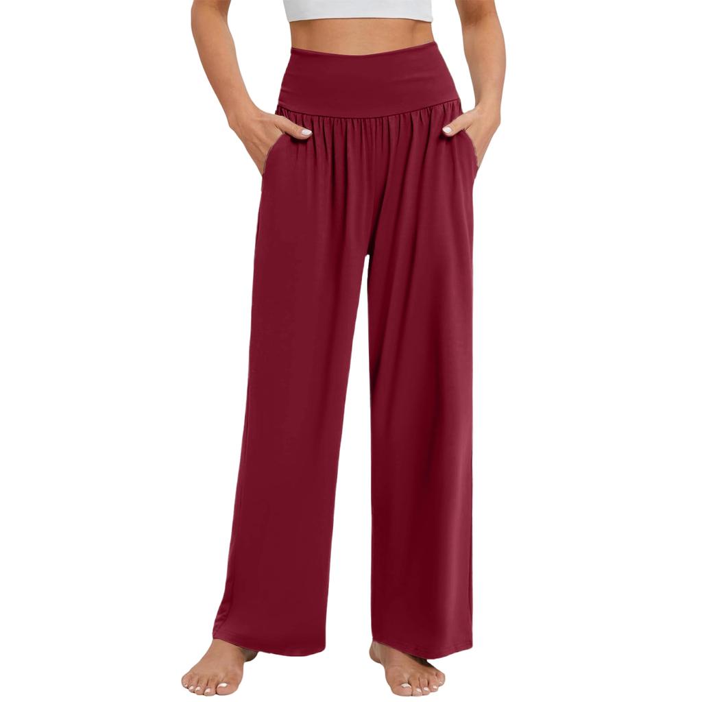 Women's Casual Elastic Waist Trousers -color Comfortable Wide Leg Pants