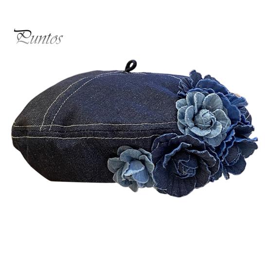 

Женская шляпа художника с 3D-украшением в виде розы, ковбойская шляпа художника, всесезонная джинсовая кепка с регулируемым обхватом головы, повседневная одежда, головные уборы для особых случаев темно-синий