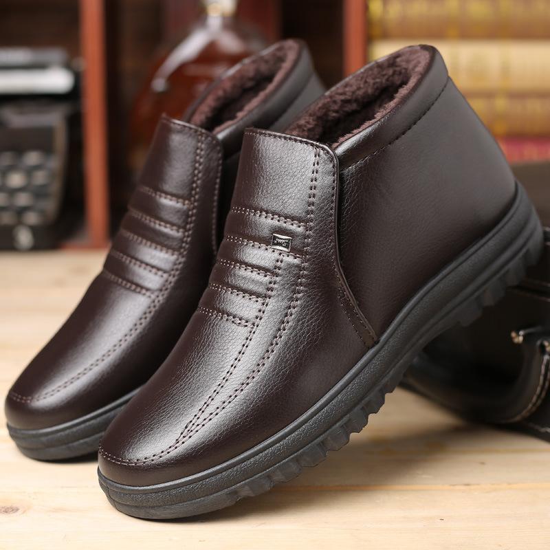 Winter plush warm plush high-top leather shoes men's medium cotton shoes non-slip overalls men's shoes