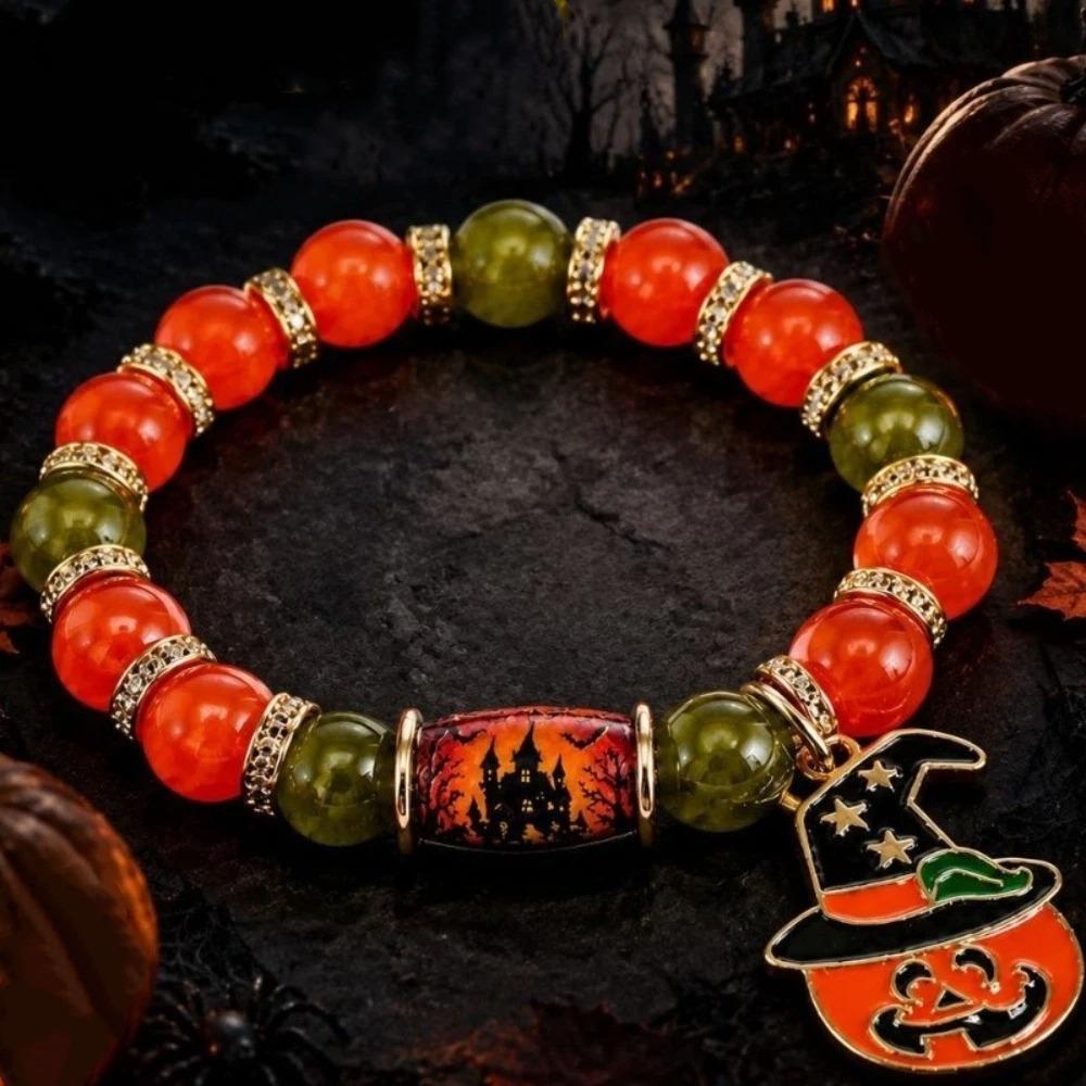 Colorful Beads Halloween Crystal Bracelet Spooky Ghost Bat Charm Bracelet Gift