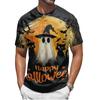 Mens Halloween Print Crew Neck Short Sleeve T Shirt Soft Fabric Casual Fit Pumpkin Pattern Comfortable Top