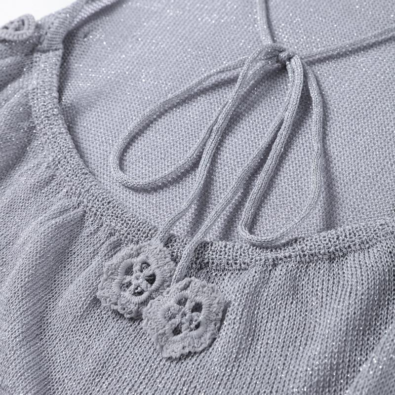 Flash Yarn Hook Flower Patch Dress Sexy Pure Desire Slim Halter Backless Sleeveless See Through Party Dresses Summer Lady Robes