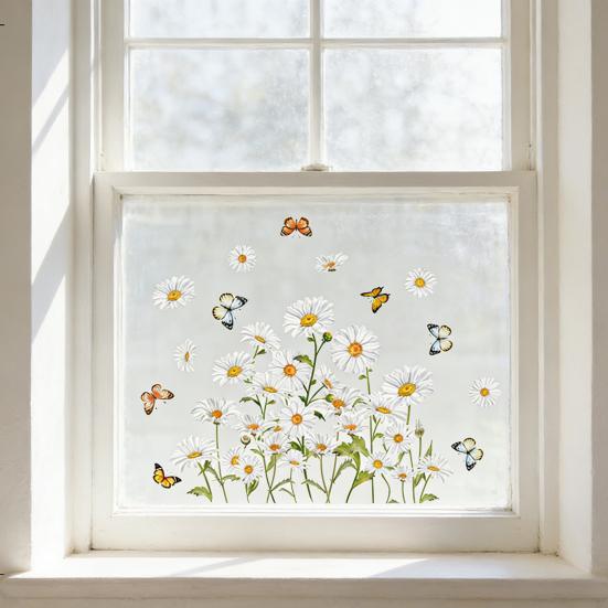 Spring Summer Flowers Window Clings Butterfly Wildflowers Window Decal Double-Side Floral Static