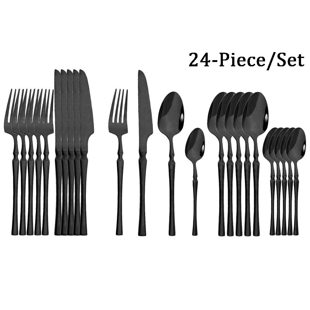 JANKNG 24Pcs White Gold Tableware Set Stainless Steel Dinnerware Spoon Fork Knife Cutlery Kitchen Food Flatware Silverware Set