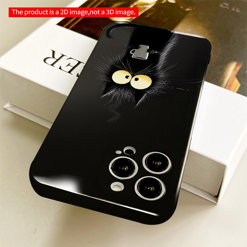 2DFlat Black Cat with Steaming Coffee Cup Phone Case All inclusive film hard iPhone case, compatible with iPhone 18 Pro Max 17 16 15 14 13 12 11