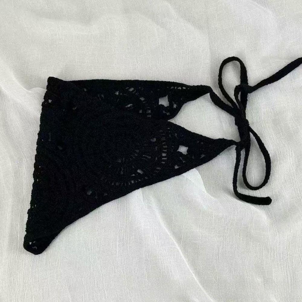 Solid Color Crochet Headband Sheer Mesh Versatile Neck Scarf Fashion Knitted Headscarf  Casual Wear