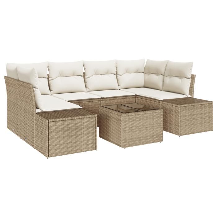 VidaXL Ensemble de canapé de jardin 7 pièces avec coussins beige poly rotin 3346961