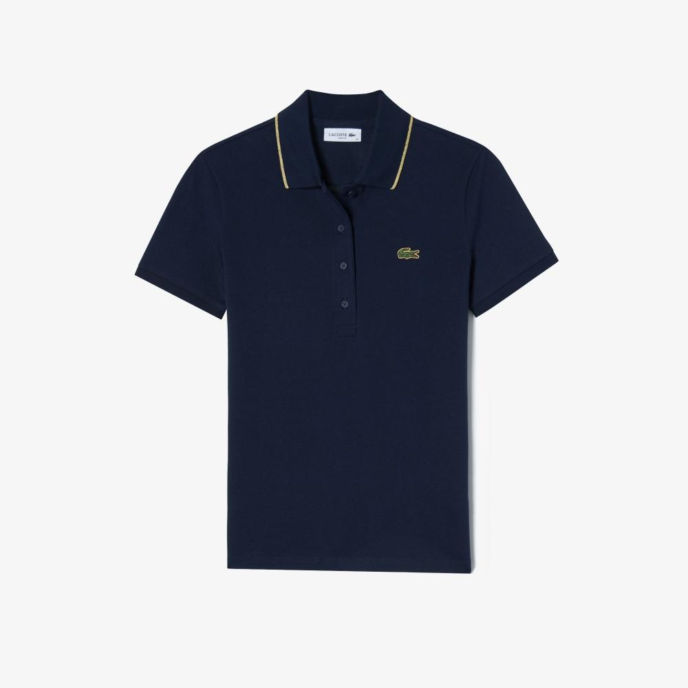 

LACOSTE Женская Рубашка Поло из крокодиловой кожи с золотым стежком Темно-синий