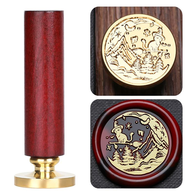 Halloween Seal Cylindrical Red Handle (handle + Brass Seal Head) Fire Lacquer Seal Set Handle Copper Head