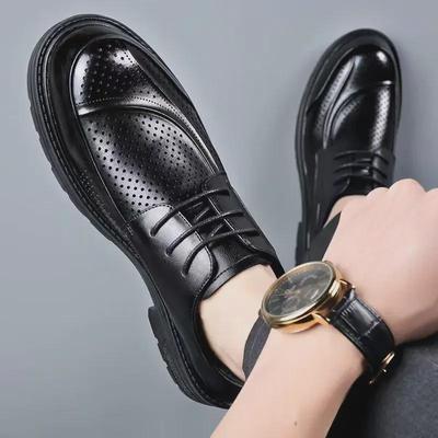 2024 Summer Men's Hollow Leather Shoes - Breathable, Genuine Leather, Business & Casual All-Match Shoes