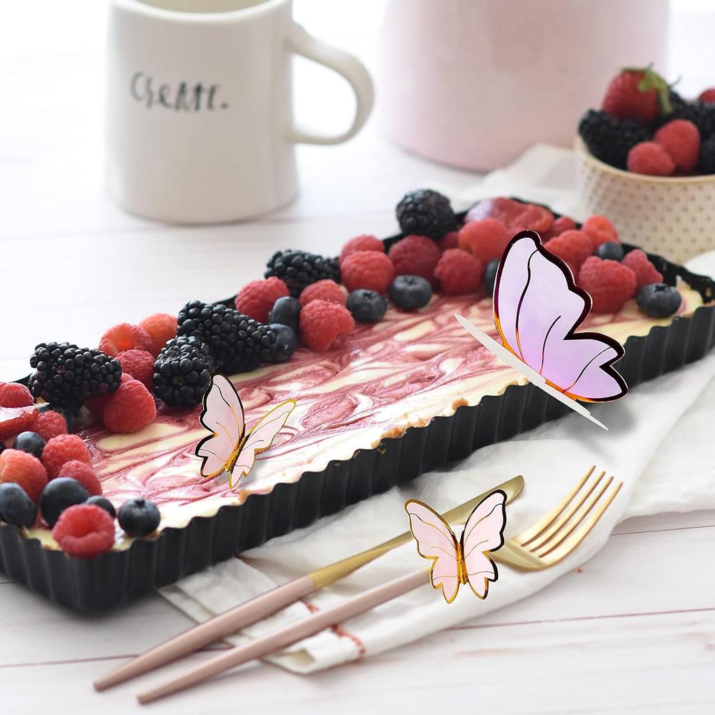 40Pcs Glitter 3D Butterfly Decorations - Golden Birthday Cake Toppers, Rainbow Cupcake Toppers, Wall Stickers for Room Decor