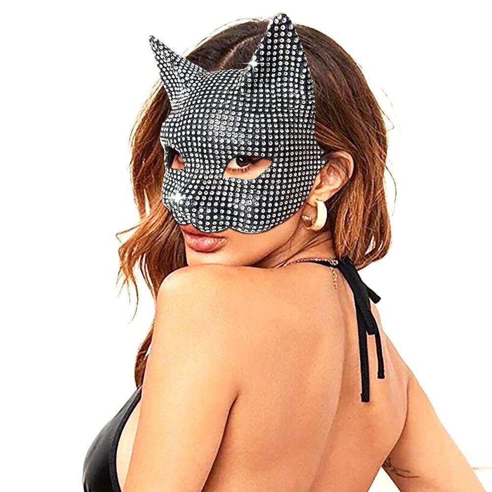 Rhinestone Cat Girl Mask Gloves Set Cosplay Prop Masquerade Gloves  Dance Performance