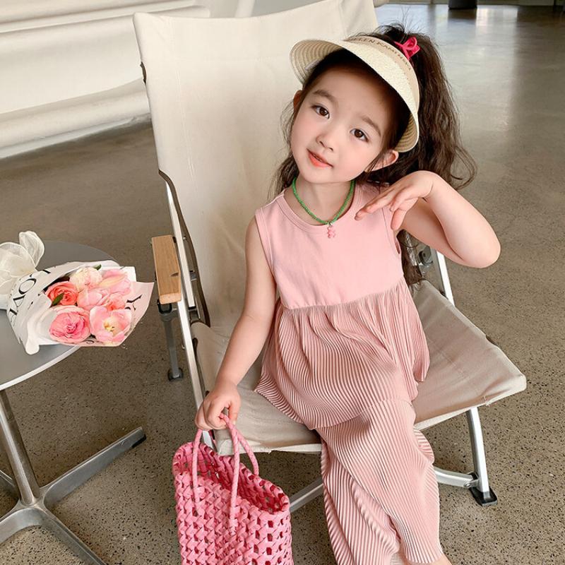 

Комплект одежды для девочек, летний детский повседневный сарафан, широкие брюки, комплект из двух предметов 130cm