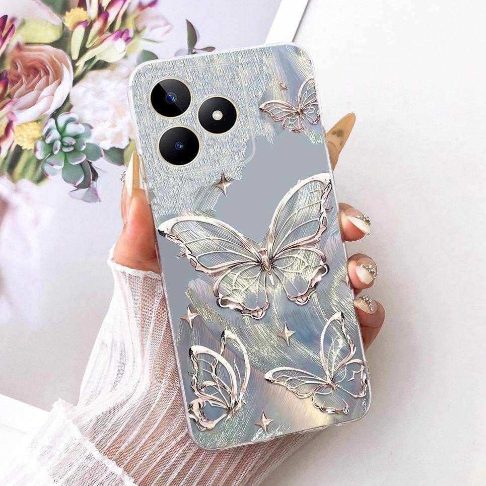Für Realme C51 C51s C53 C60 / Realme Note 60 Handyhülle Bunte Schmetterlingsblume Girly Weiche Silikonhülle Transparente Rückseite