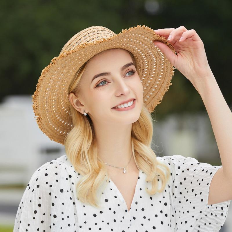 Summer burr straw hat female seaside travel sunshade straw hat hollow flat top hat film hat female