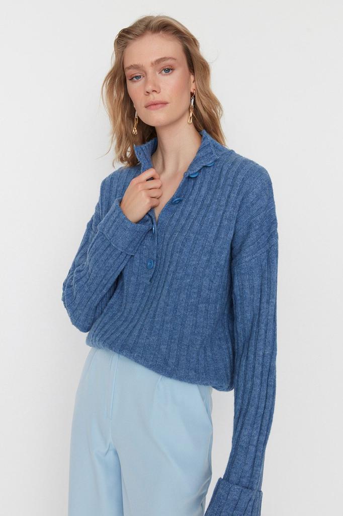 Women's Fashionable Stylish Sweater Stone Wide Fit Soft Textured High Collar Knitwear Sweater