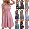 Fashion Women's Printing Pocket V-Neck Sleeveless Leisure Time Dress