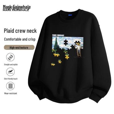 Mark Fairwhale Men's Jigsaw Graphic Loose Pullover Sweatshirt