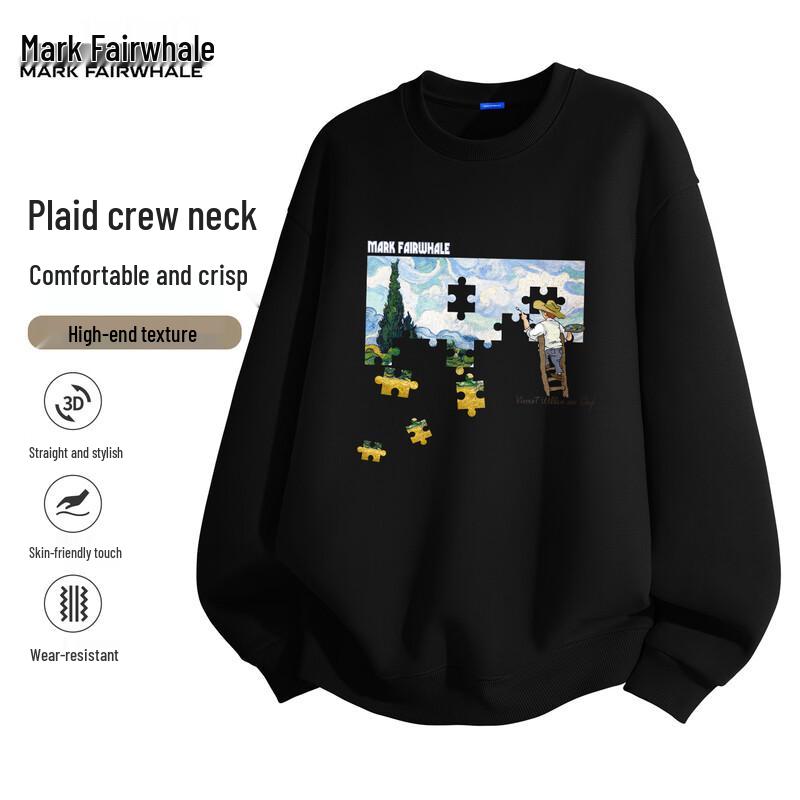 Mark Fairwhale Men's Jigsaw Graphic Loose Pullover Sweatshirt