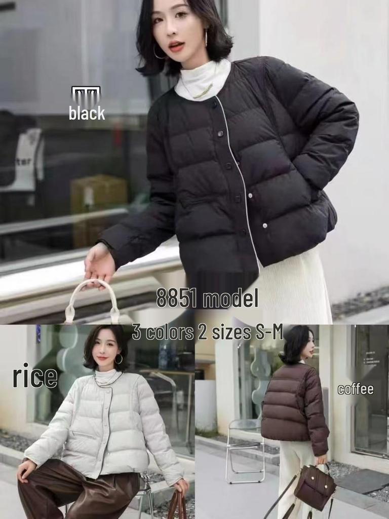 Petite Women's Casual Short Down Jacket - 2025 Autumn/Winter Korean Fashion, Round Neck, White Duck Down.