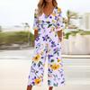 Women's Loose Casual V-Neck Printed Jumpsuit Slim Fit Wide Leg Jumpsuit Wide Leg Jumpsuit