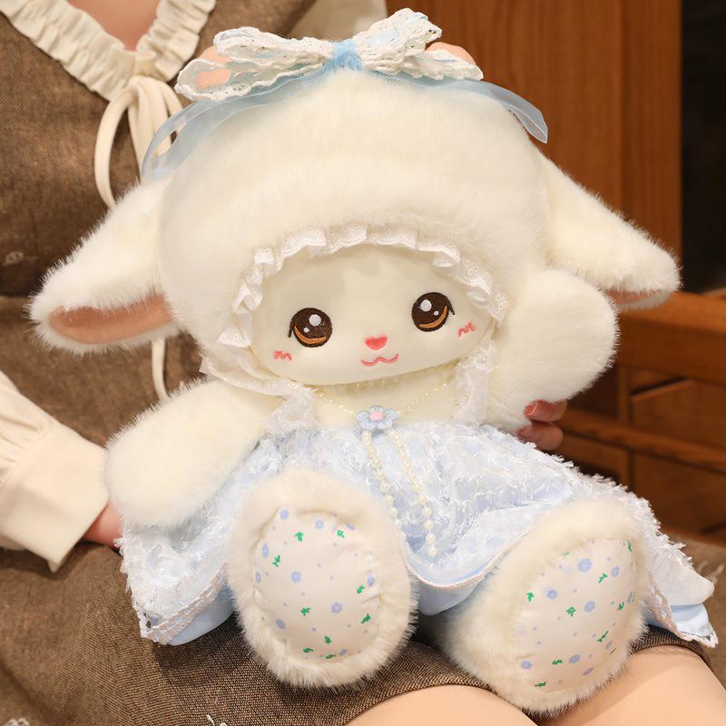 Milk Puff Girly Sheep Plush Toy - Cute Little Sheep Doll in Skirt 25cm (0.15kg)
