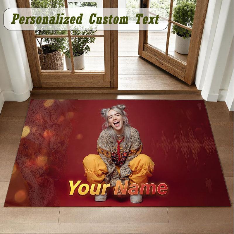 Crystal Velvet Square Rug Custom NameBillie Eilish Pattern Non Slip Home Floor Decor Rug