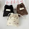 Corduroy Drawstring Bag Mini Cute Drawstring Makeup Bag Printed Small Handbag Portable Large Travel Organizers Dustproof Bag