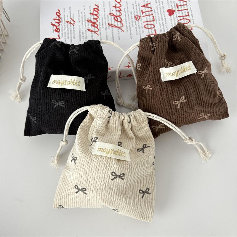Corduroy Drawstring Bag Mini Cute Drawstring Makeup Bag Printed Small Handbag Portable Large Travel Organizers Dustproof Bag