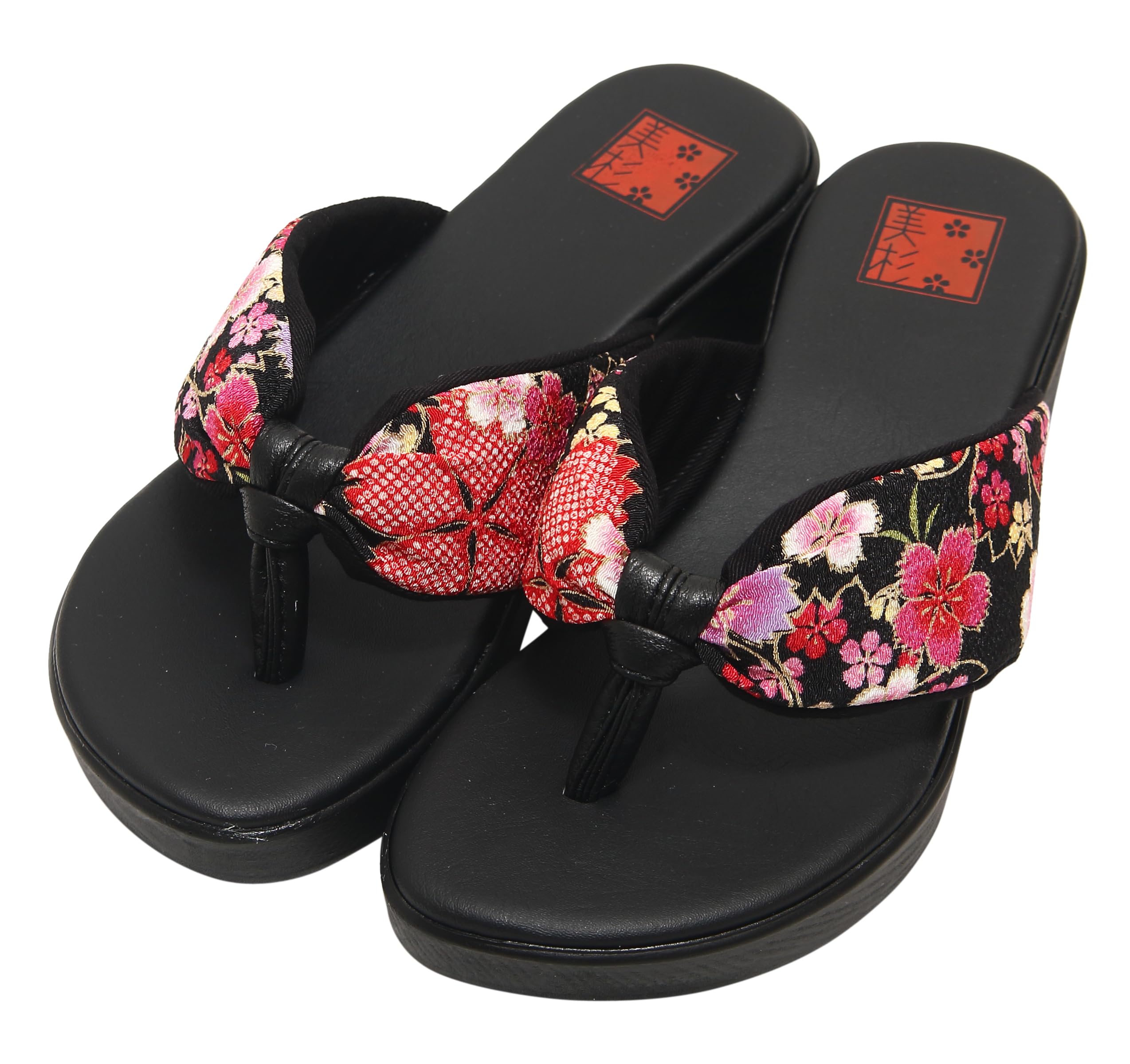 

Сандалии Hasegawa на каблуке с японским цветочным узором Liberty из уретана, подошва, Япония, прибл.. 4.5cm (8083 черный/L)