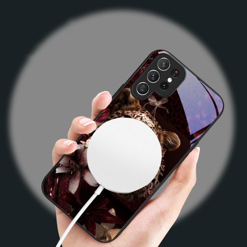 Flower Leopard Shadow Suitable For Samsung Galaxy S25 Ultra S20 FE S21 S22+ S23 Plus S24 S26 Edge Magnetism Glass Phone Casee