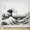 VIKAMA The Great Wave Off Kanagawa Black  White Tapestry Japanese Ukiyoe Art Wall Hanging for Living Room Bedroom Study Decor