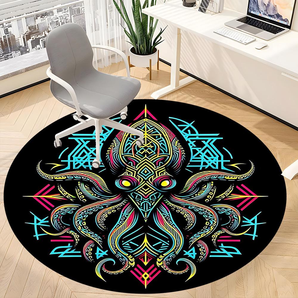 1pc Octopus Mandala Office Round Area Rug, Under Office Chairs Bedroom Living Room Home Decor, Room Deco, Available in Various Sizes