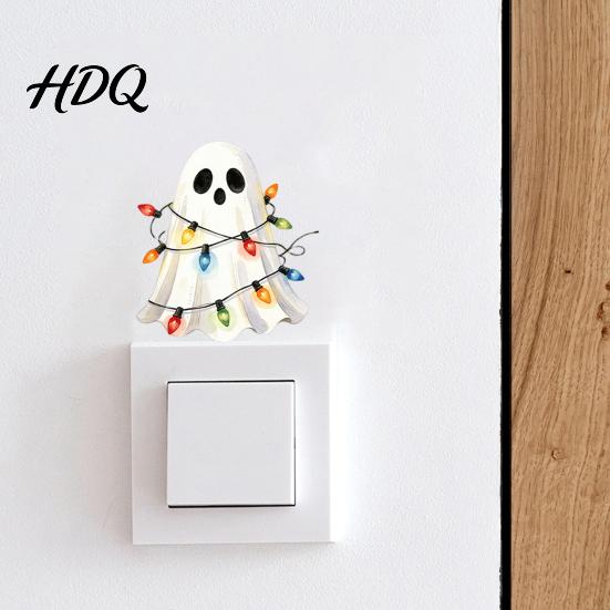 Holiday Switch Decals Halloween Ghost Decorative Sticker Cartoon Fairy Lamp Decal for Light Stickers Switch Removable Wall Sticker Bedroom