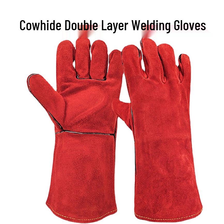 Guantes de Soldadura de Doble Capa de Piel de Vaca Extra Largos: Aislante térmico, Antiescaldaduras, Resistente al desgaste, Suave—Ideal para soldadura fuerte y blanda a alta temperatura