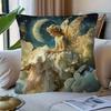1pc Pillowcase, Humorous Sky Fairy Goddess Pillowcase, Single-Sided, Golden And Blue Moonlight Fantasy Design, 2D Flat Printing, Single-Sided Print (N