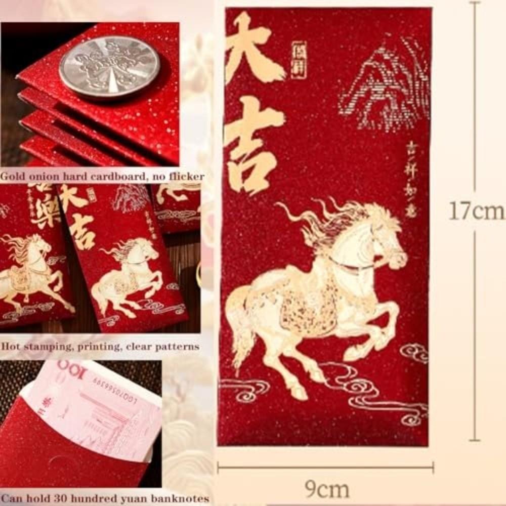 6Pcs/Set Festival Decoration Chinese Style Horse Red Envelopes Thickened Big Red Envelope Blessing Bag New Year Celebration