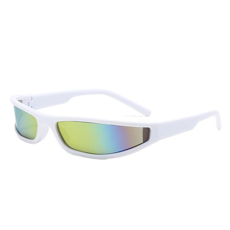 Y2K Futuristic Narrow Frame Sunglasses: Trendy Iridescent Unisex Style 2504