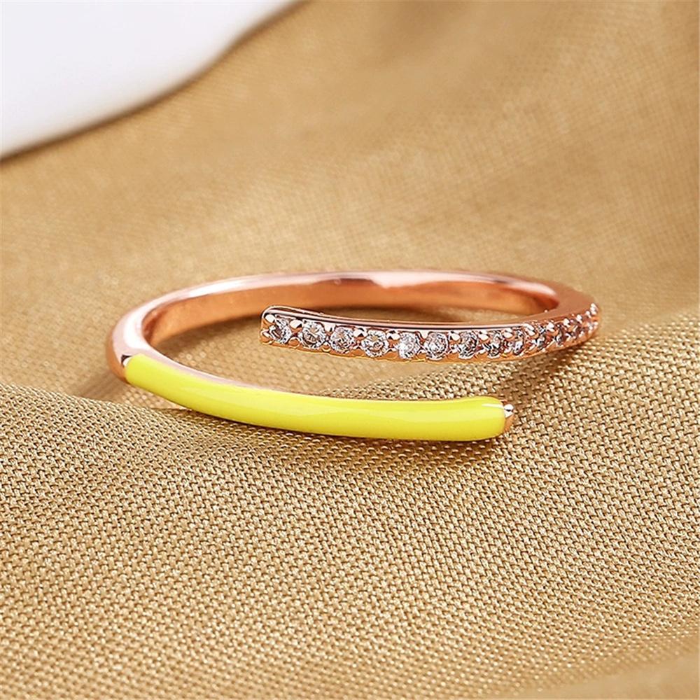 Cute Female Green Yellow Pink Enamel Rose Gold Color Wedding Rings Promise Open Adjustable Engagement For Women