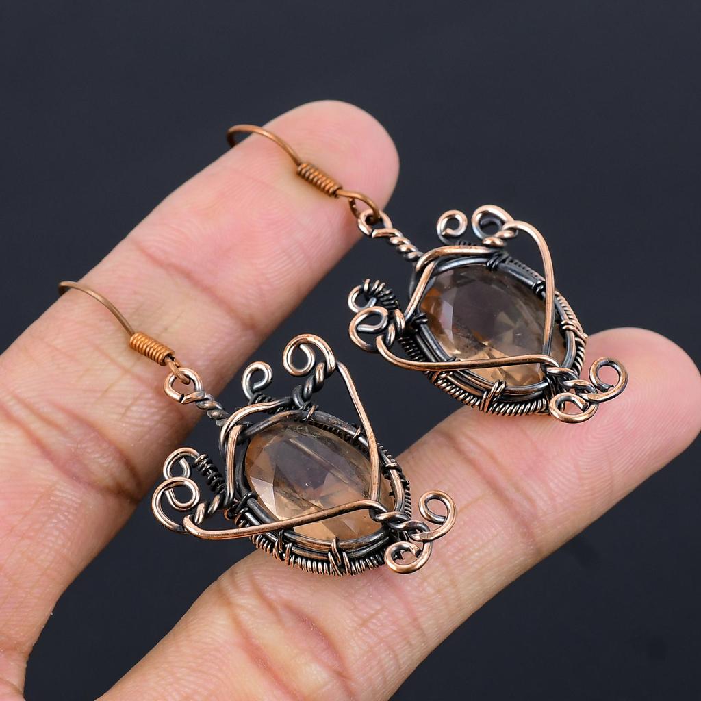 Smoky Topaz Earrings Gemstone Jewelry, 999 Copper Wire Wrapped Earrings, Handmade Beautiful Jewelry Earrings