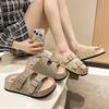 Slippers women's outer wear fashionable thick-soled middle heel 2025 new casual one-word seaside wet water non-slip beach sandals