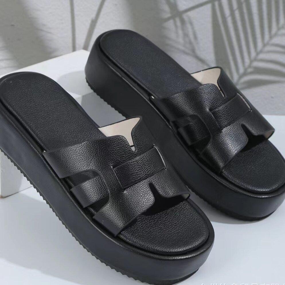 Thick Soled Slippers for Women's New Casual One Line Solid Color Soft and Wear-resistant Slippers