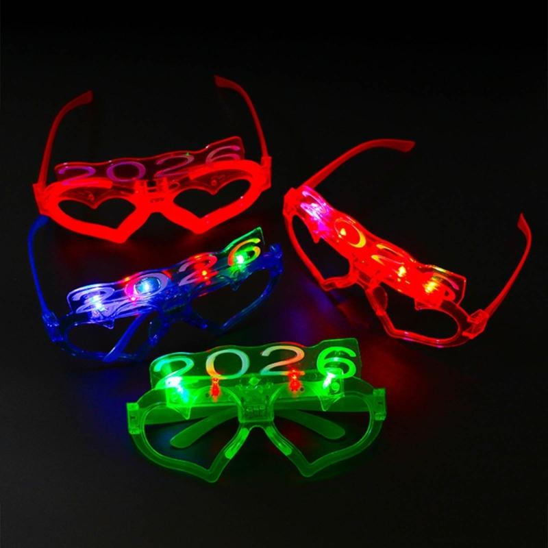 6Pcs Glowing Heart LED Glasses Night Event Party Supplies Reusable Bright Light Comfort Safe Materials