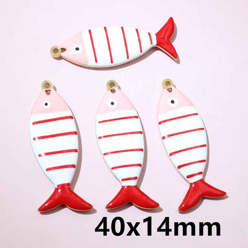 10pcs Stainless Steel Enamel Stripe Fish Charms Pendant 40x8/40x14mm DIY Jewelry Making Accessories for Necklace Earrings