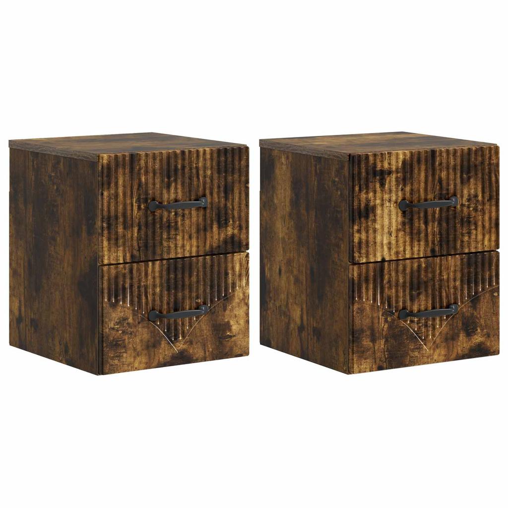 Wall Mounted Nightstand 2 Pcs Smoked Oak Wood Based Material