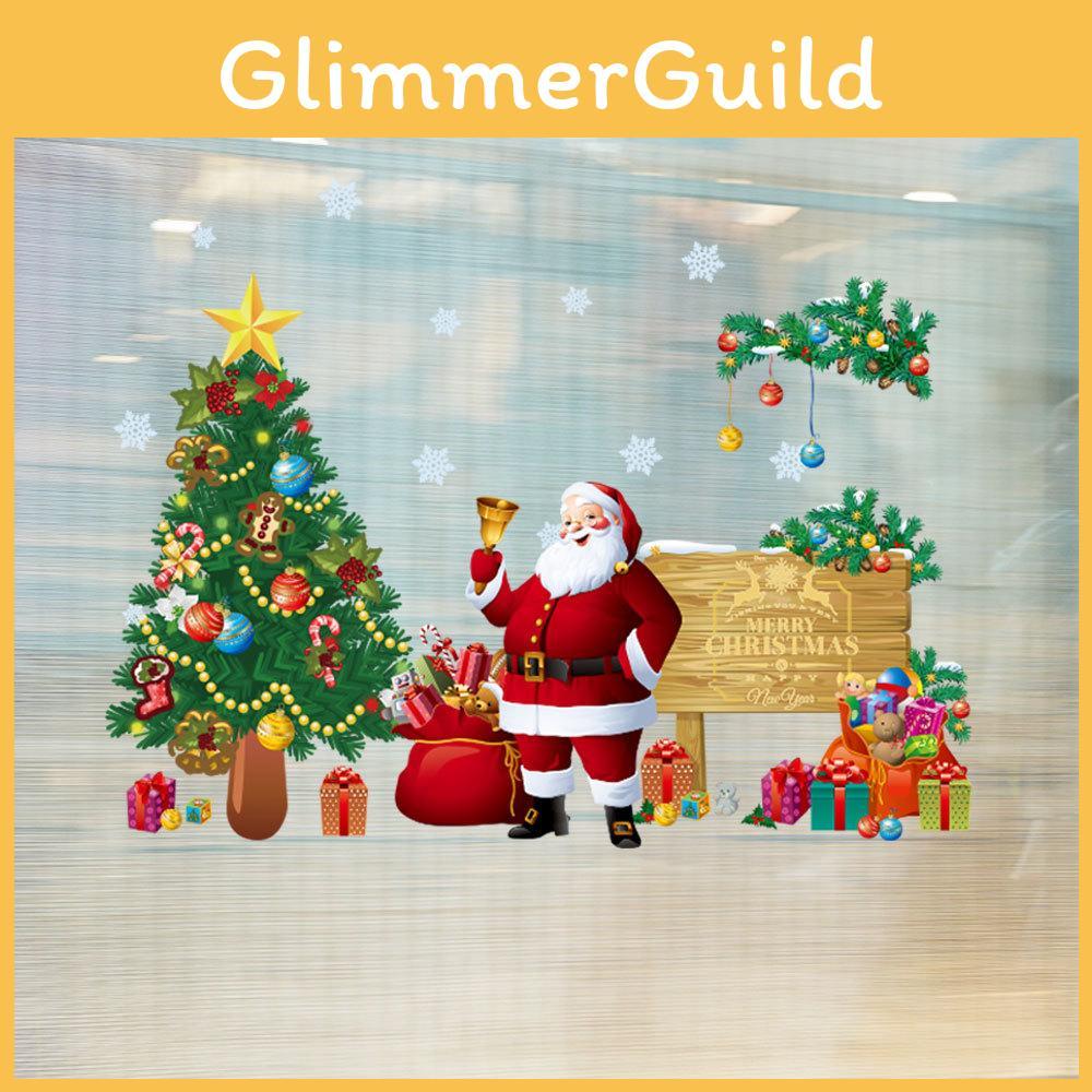 Modern Christmas Wall Sticker Pvc Decorative Removable Santa And Tree For Bedroom And Entryway