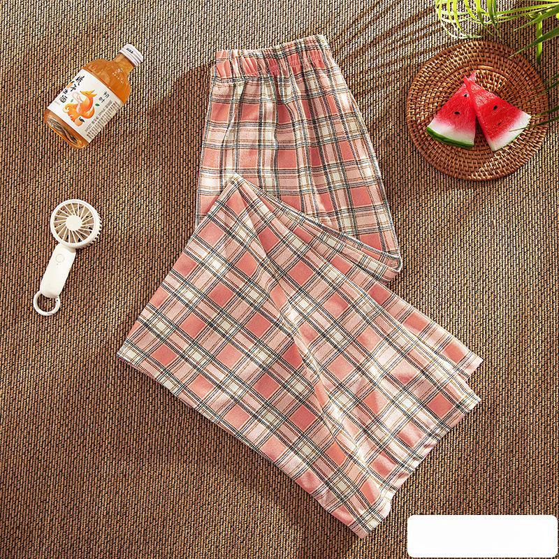 Kostkované kalhoty dámské léto tenké s vysokým pasem nařasené volné úzké rovné kalhoty široké kalhoty ležérní kalhoty