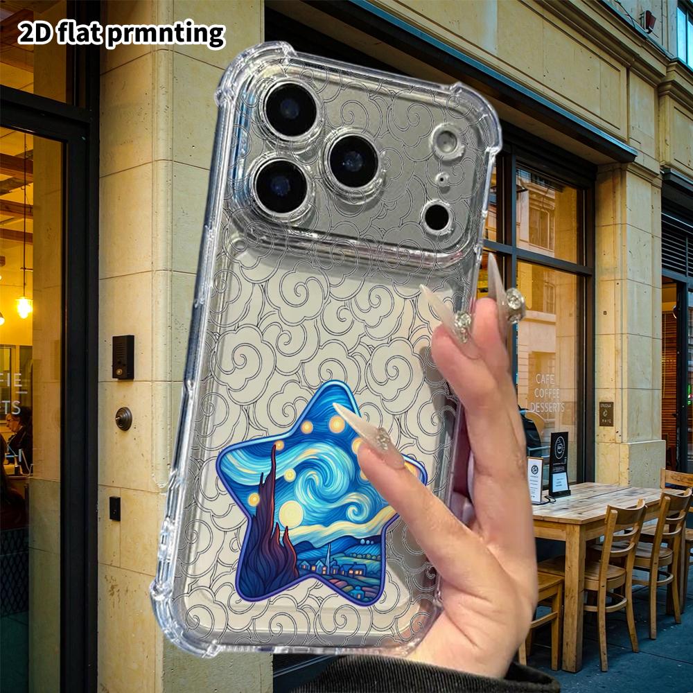 Phone Case: 2D Flat, Suitable for iPhone 18 17 16 15 14 13 Pro, Transparent with Corner Protection, Stars, Christmas and Halloween Gifts